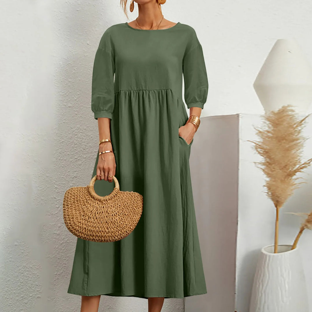 Casual Løs Patchwork Midi-Kjole