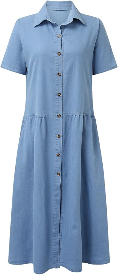 Kvinders Denim Shirt Kjole Button-Down