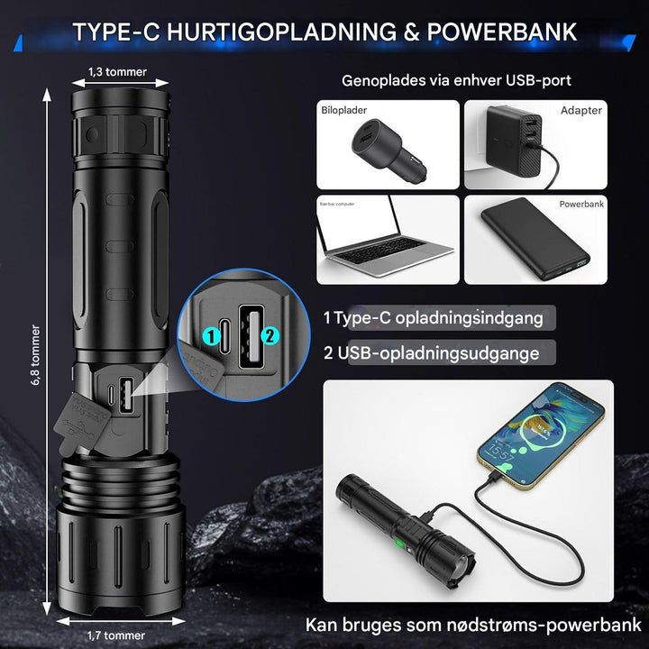 100.000 lumen taktisk lommelygte