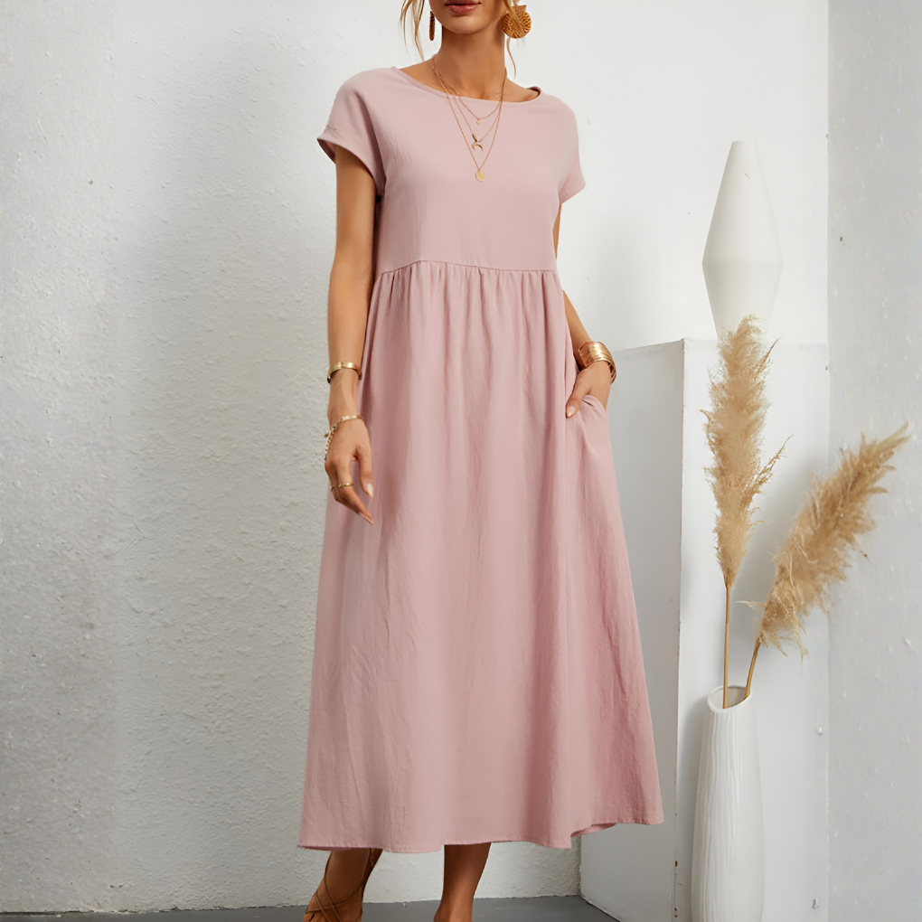 Casual Løs Patchwork Midi-Kjole