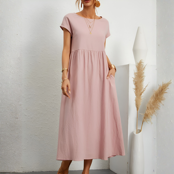 Casual Løs Patchwork Midi-Kjole