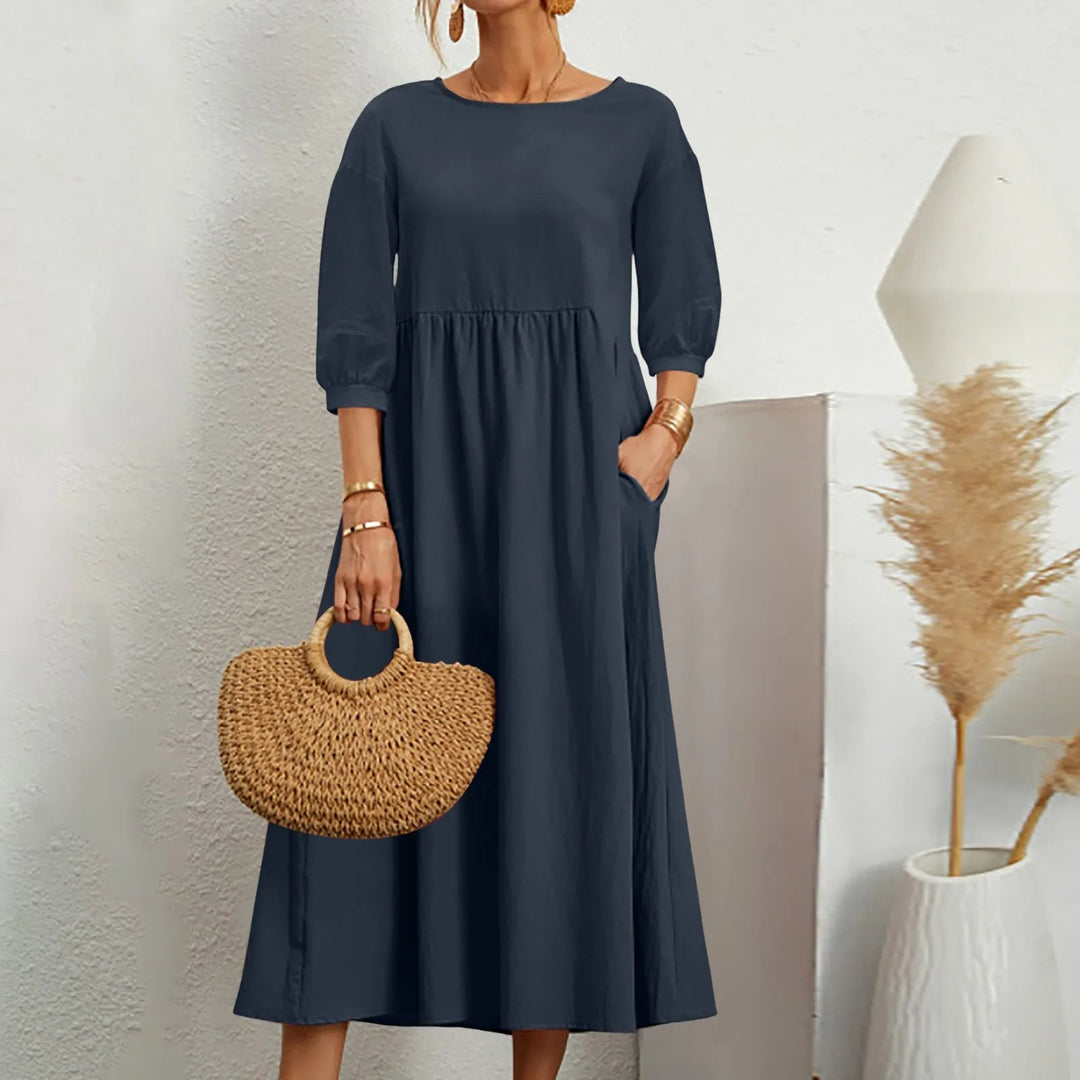 Casual Løs Patchwork Midi-Kjole