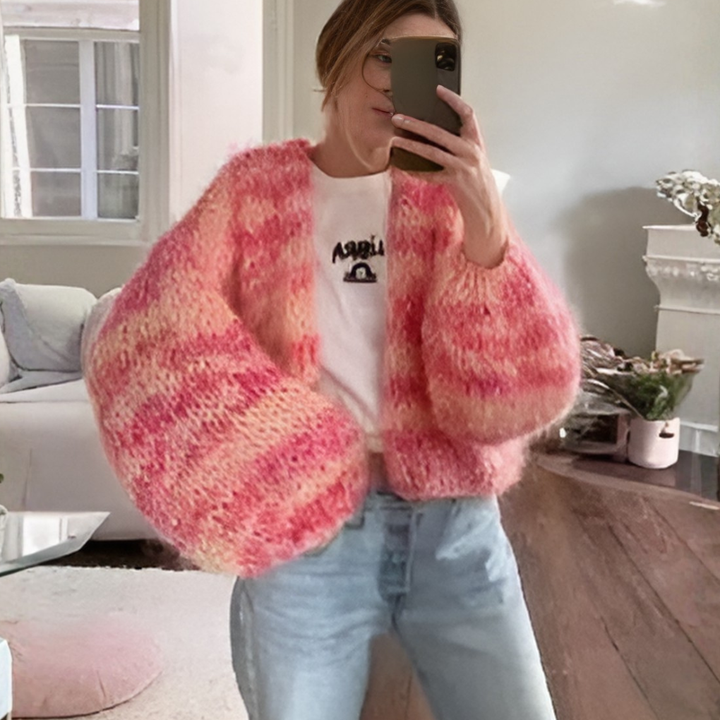 Stribet cardigan med åben front til kvinder