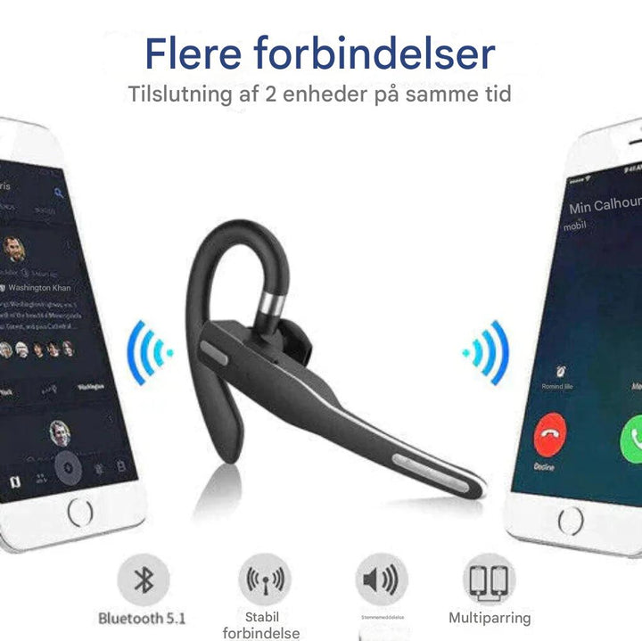 Bluetooth 5.1-headset med støjreduktion og dobbeltmikrofon til mænd