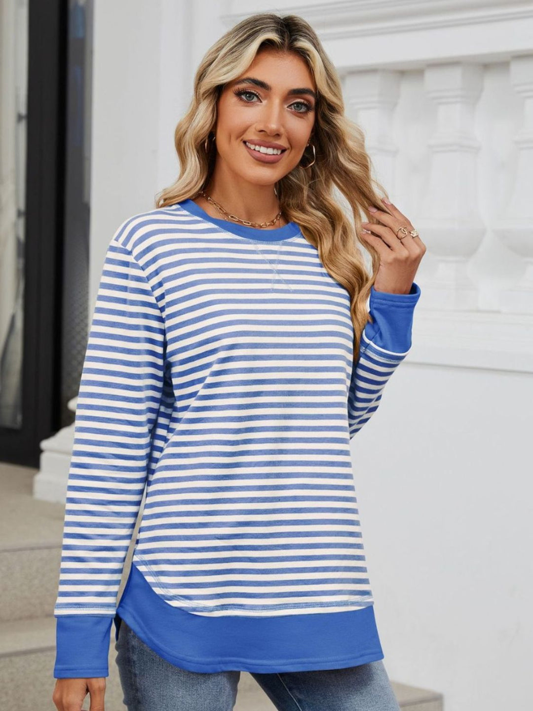 Iesha | Klassisk Stribet Langærmet Sweatshirt til Kvinder-Modiva