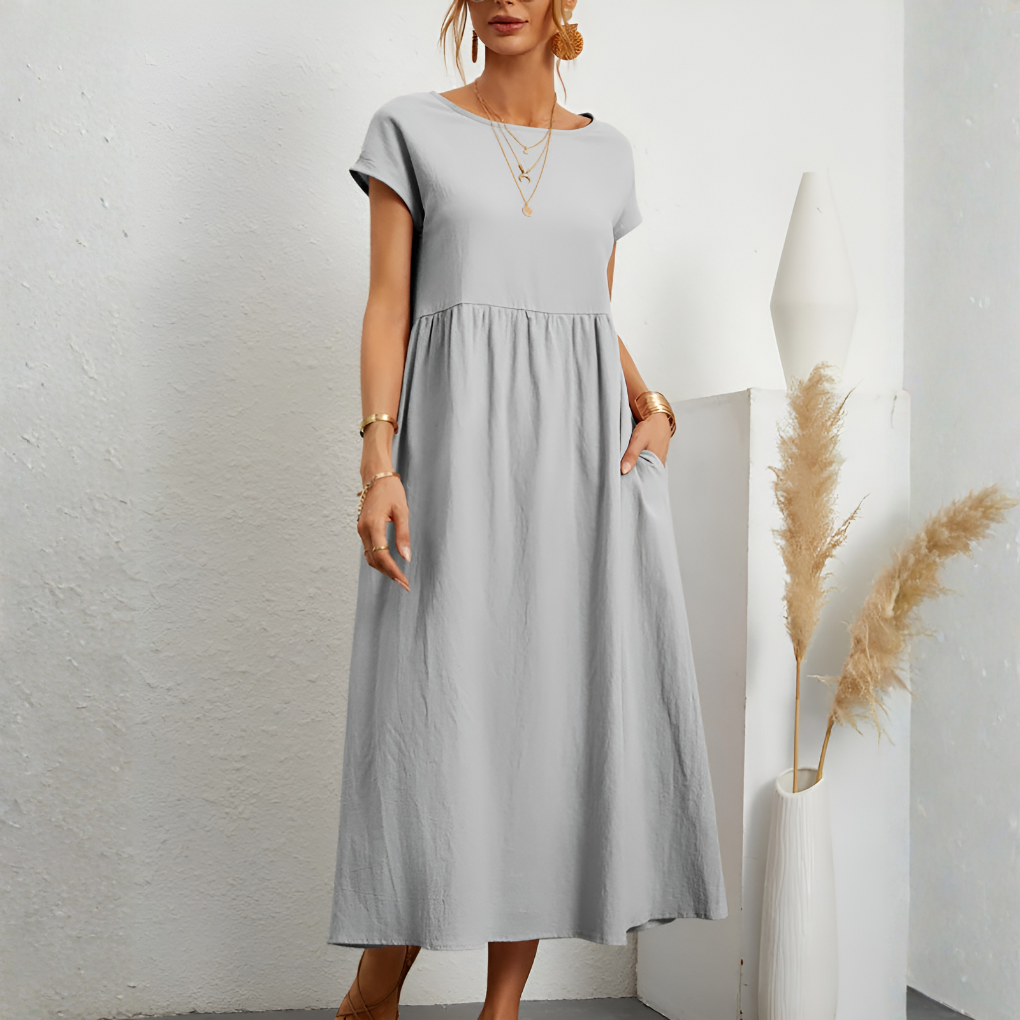 Casual Løs Patchwork Midi-Kjole