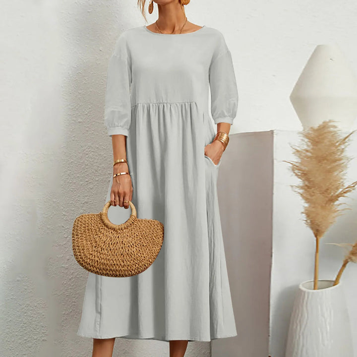 Casual Løs Patchwork Midi-Kjole