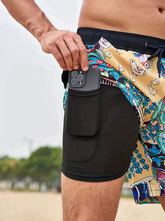 Trendy Mænd Swim Shorts med Foer og Telefon Lomme