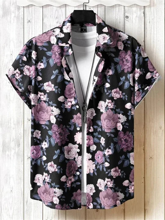 3D Flower Print Hawaii-Skjorte