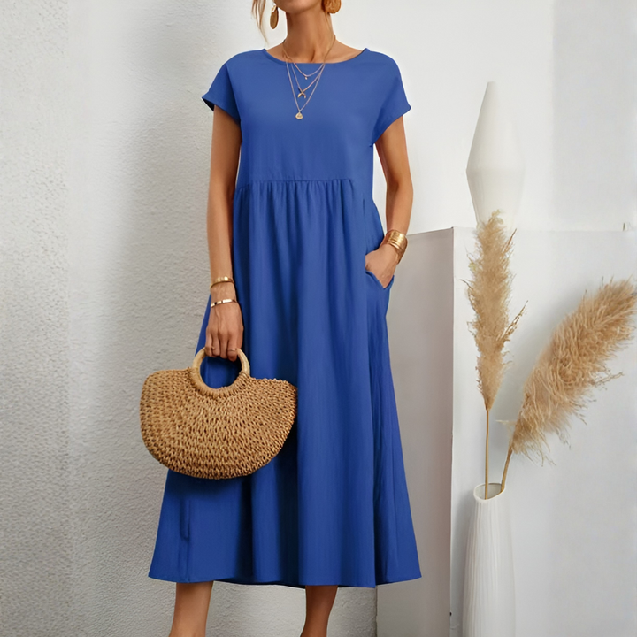 Casual Løs Patchwork Midi-Kjole