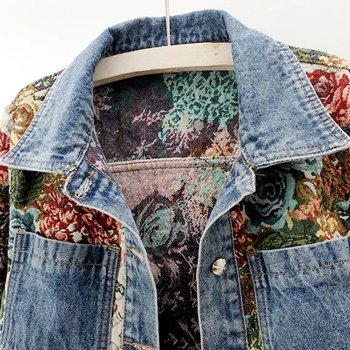 Kvinder ' s Blomster Denim Jakke