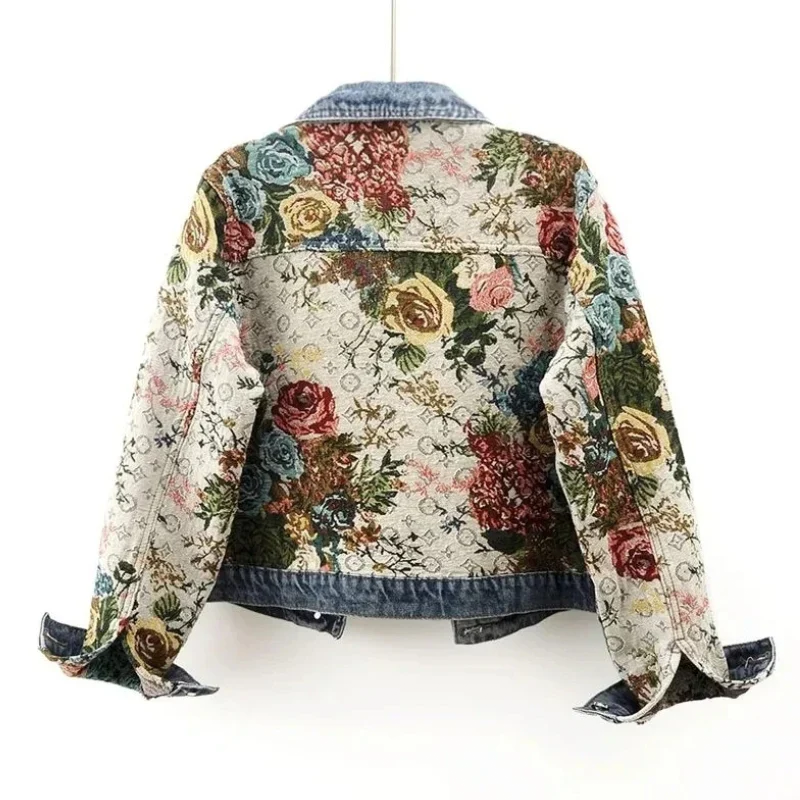 Kvinder ' s Blomster Denim Jakke