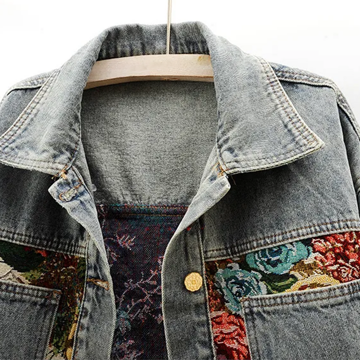 Kvinder ' s Blomster Denim Jakke