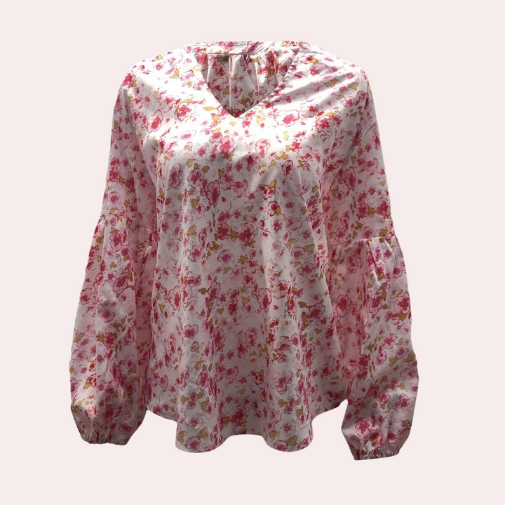 V-Hals Chiffon Bluse Med Lanterne Ærmer