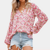 V-Hals Chiffon Bluse Med Lanterne Ærmer