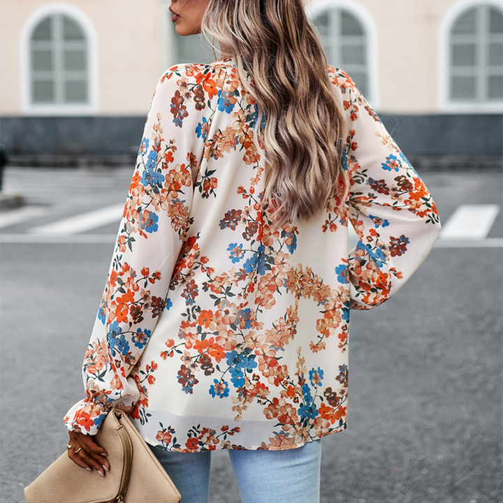 Blomsterprint V-Hals Bluse for Kvinder