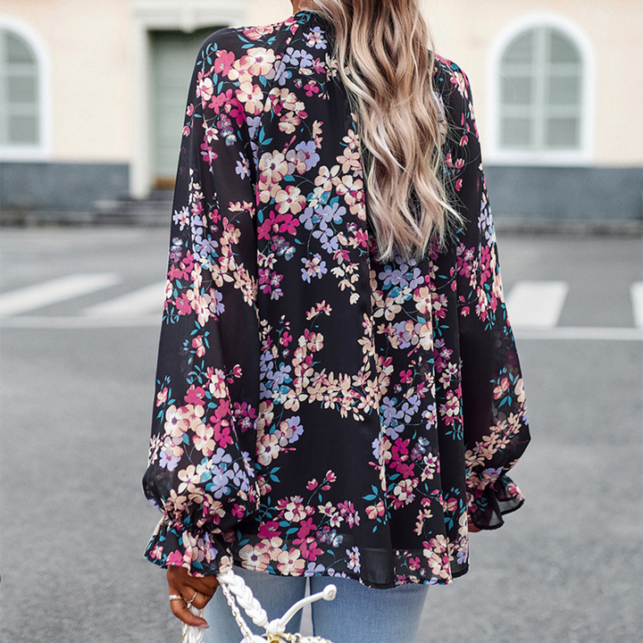 Blomsterprint V-Hals Bluse for Kvinder