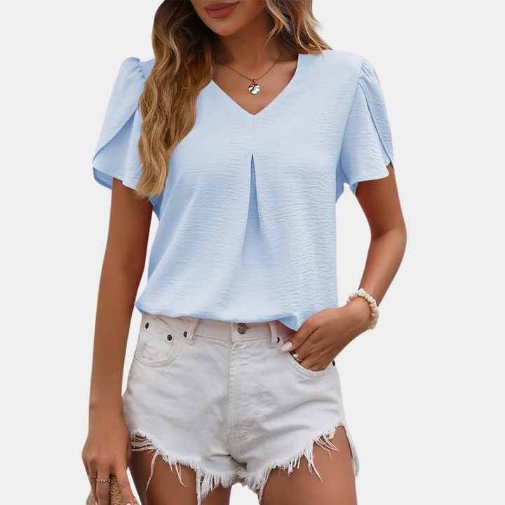 Lucija | Chiffon Flower Blouse - V-hals Top til kvinder