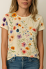 Vintage Blomstret T-shirt med Rund Halsudskæring