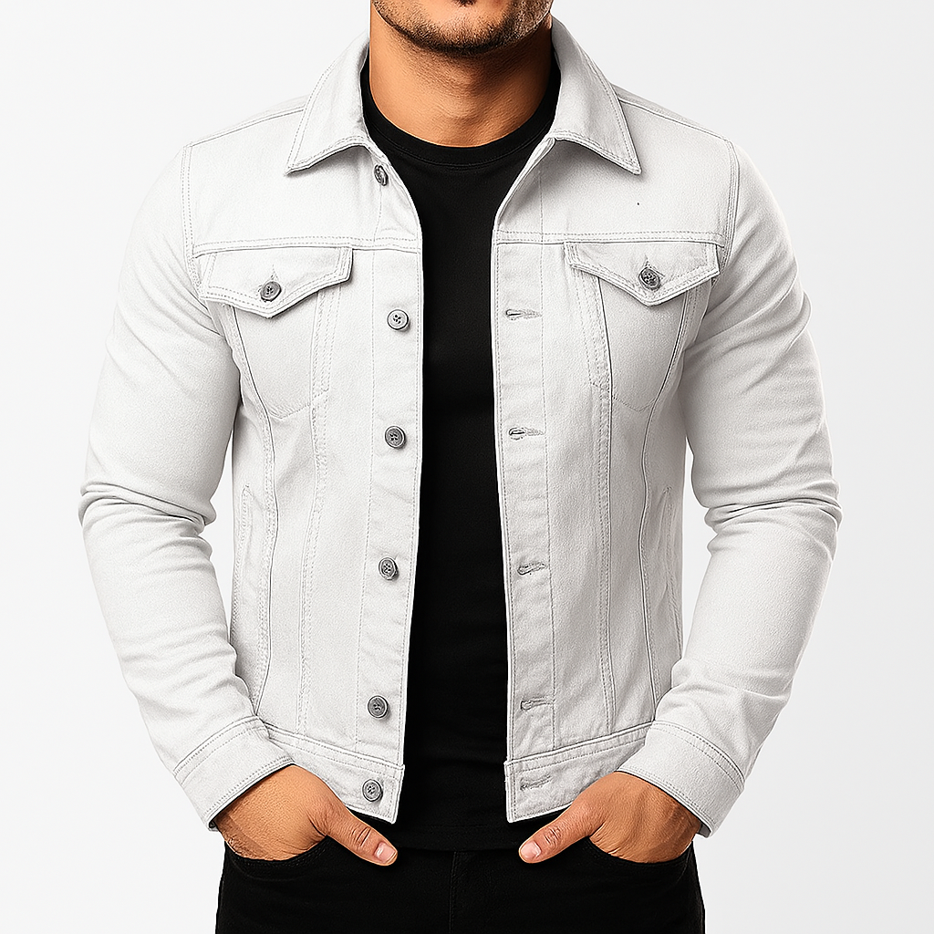 Herre casual ensfarvet denimjakke