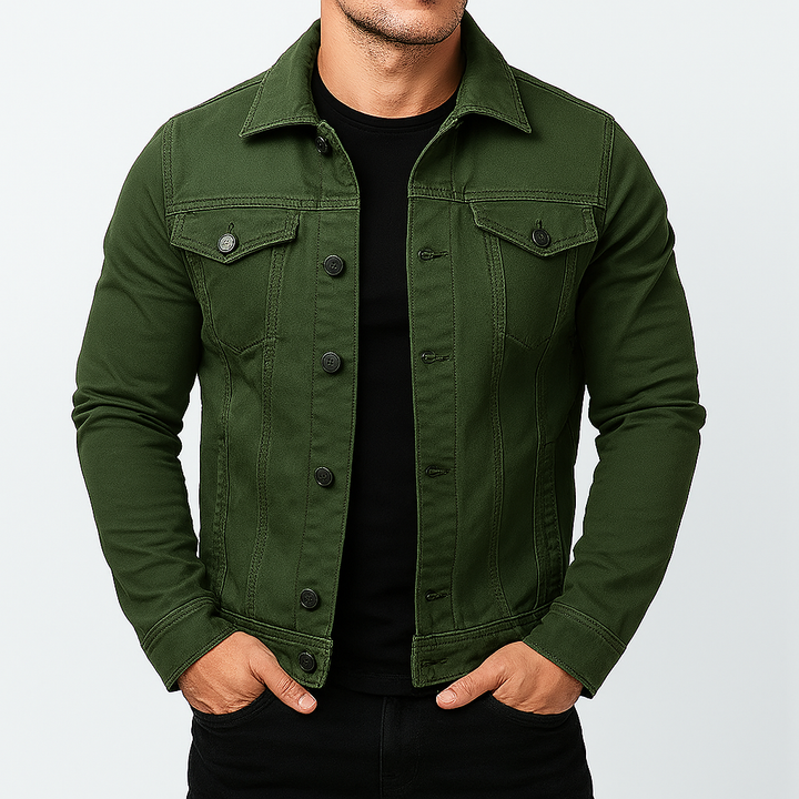 Herre casual ensfarvet denimjakke