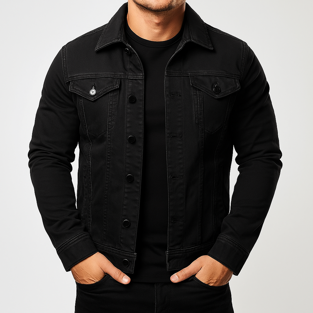 Herre casual ensfarvet denimjakke