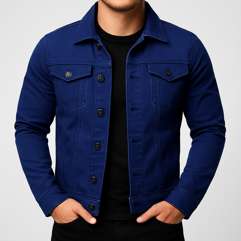 Herre casual ensfarvet denimjakke