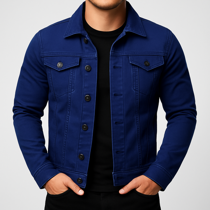 Herre casual ensfarvet denimjakke