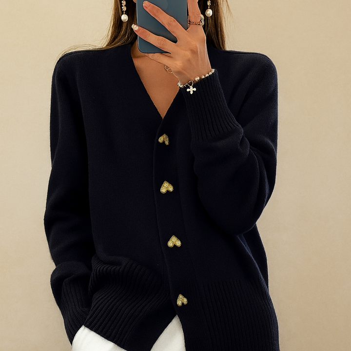 Hyggelig strikket cardigan med V-hals