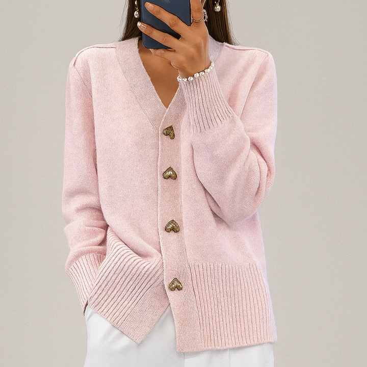 Hyggelig strikket cardigan med V-hals