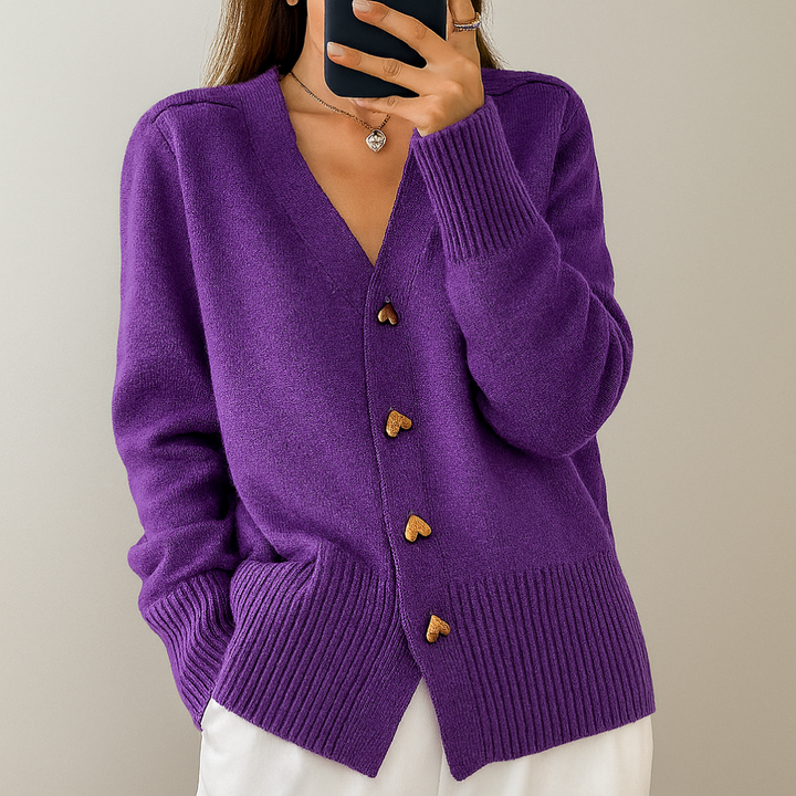 Hyggelig strikket cardigan med V-hals