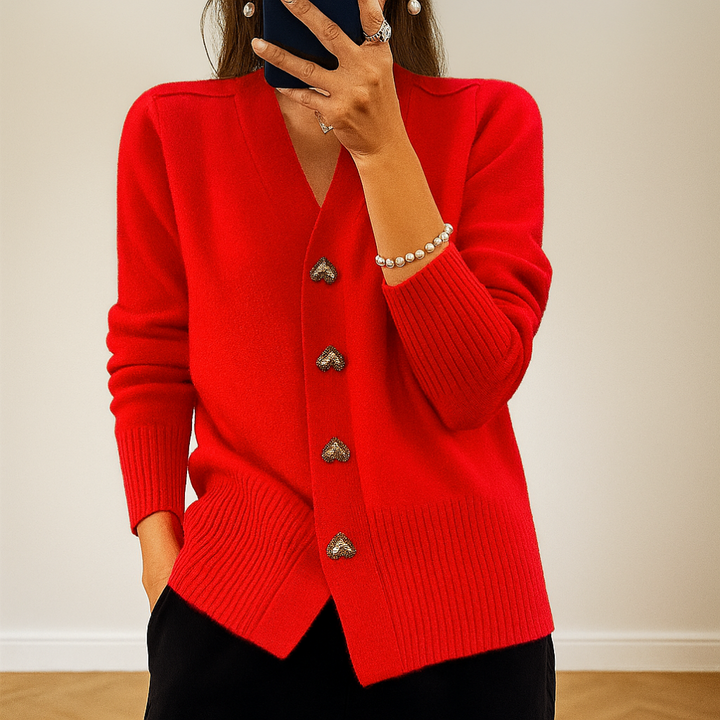Hyggelig strikket cardigan med V-hals