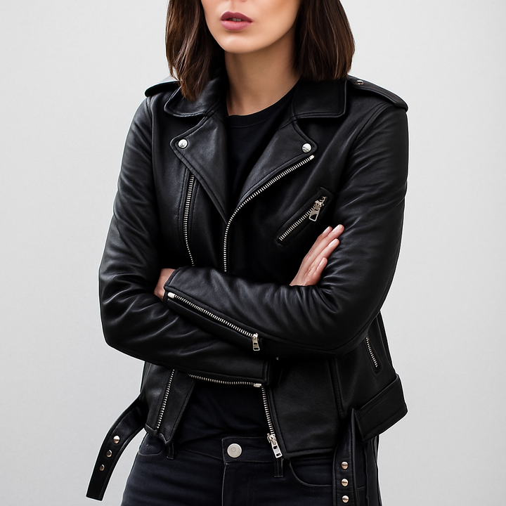 Dame Slim Fit Biker Læderjakke