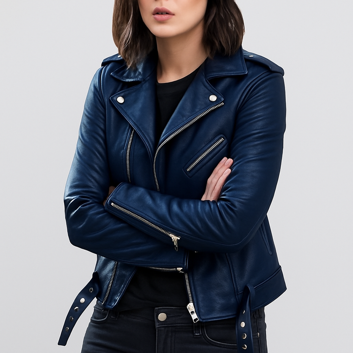 Dame Slim Fit Biker Læderjakke
