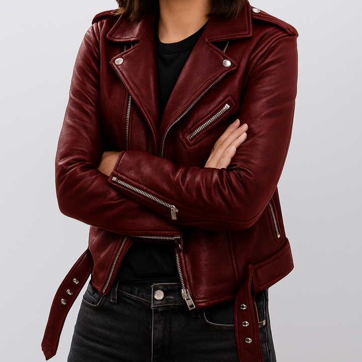 Dame Slim Fit Biker Læderjakke