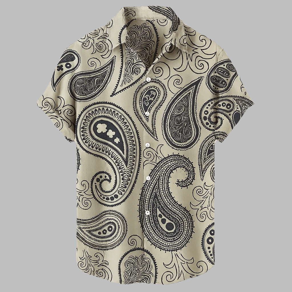 Casual streetstyle herre skjorte i hør med tribal-mønster