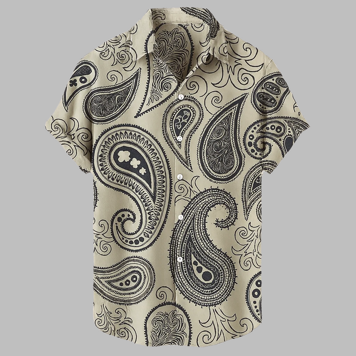 Casual streetstyle herre skjorte i hør med tribal-mønster