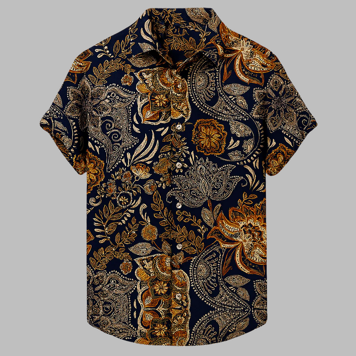 Casual streetstyle herre skjorte i hør med tribal-mønster