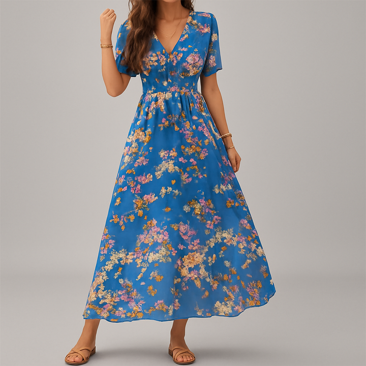 Midikjole med blomsterprint