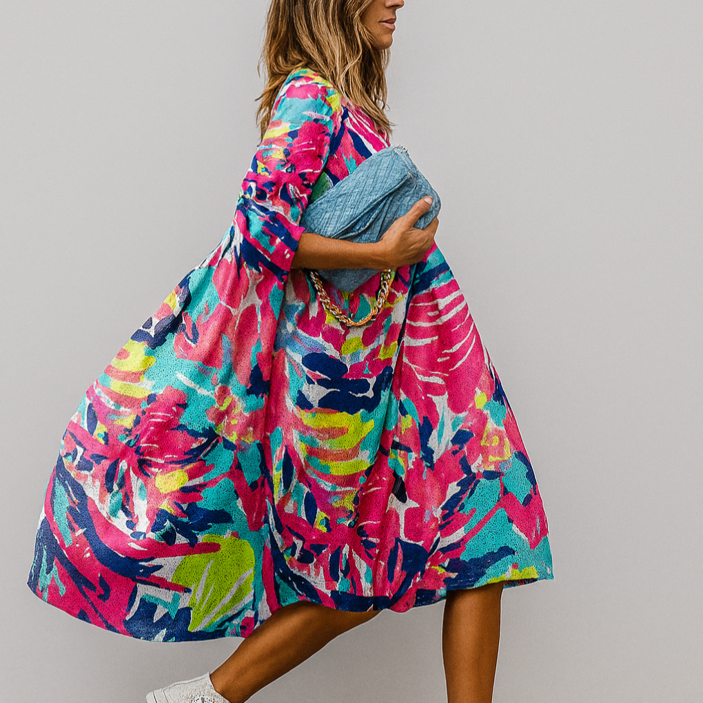 Oversized midi-skjortekjole med blomsterprint