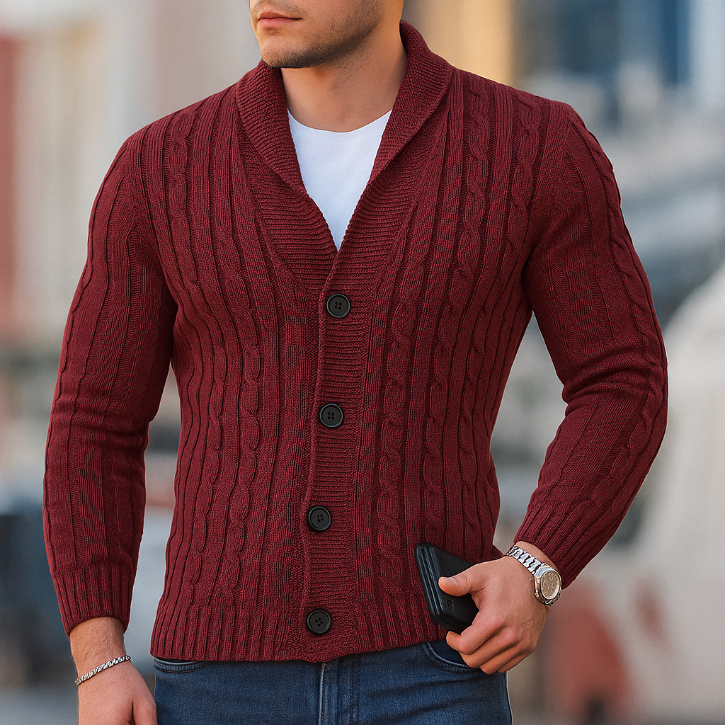 Varm klassisk strikket cardigan til mænd