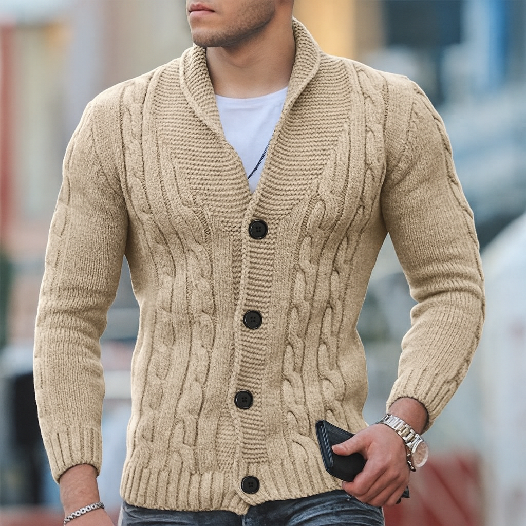 Varm klassisk strikket cardigan til mænd