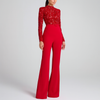 Elegant damejumpsuit med broderet blondetop