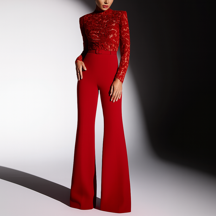 Elegant damejumpsuit med broderet blondetop