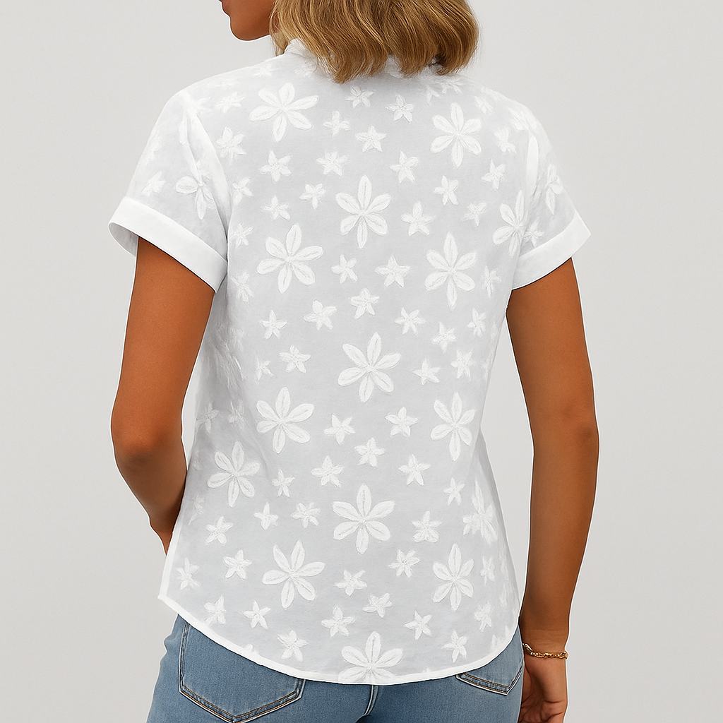 Kortærmet bluse med blomsterprint til kvinder