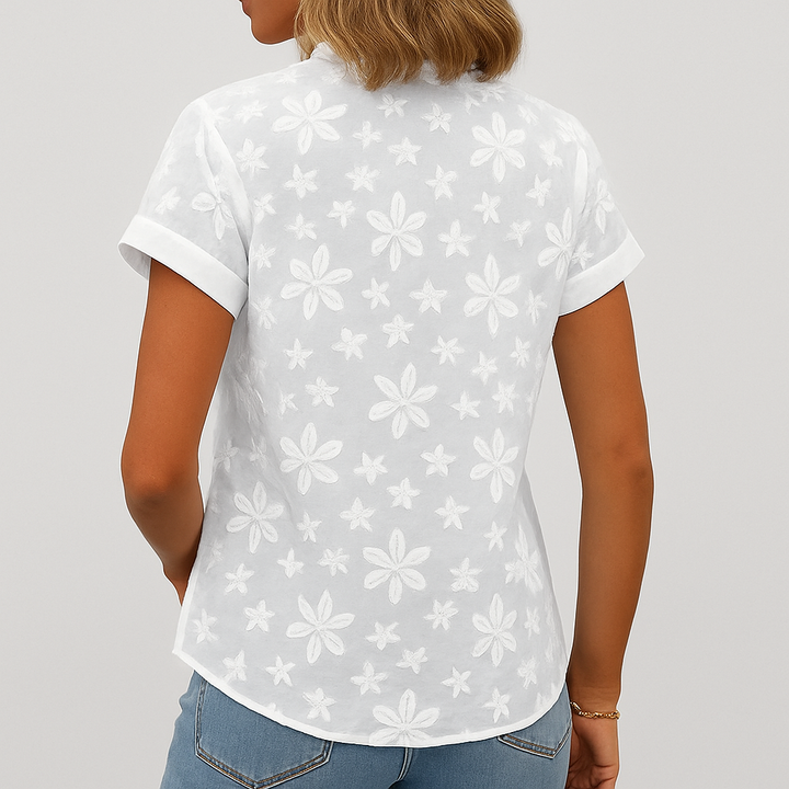 Kortærmet bluse med blomsterprint til kvinder
