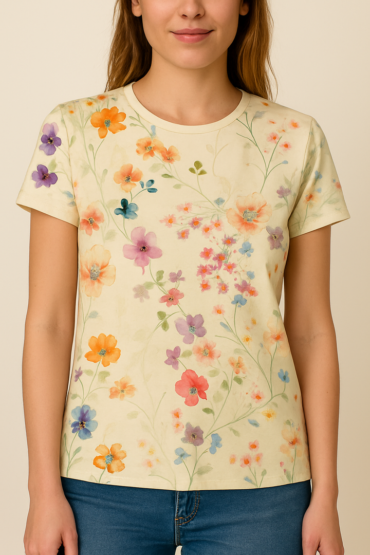 Vintage Blomster T-shirt Luftig Komfort med et Retro Twist