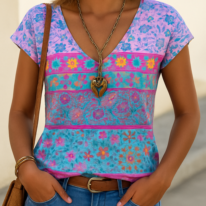 T-shirt med blomsterprint til kvinder