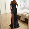 Elegant pailletteret off-shoulder maxikjole