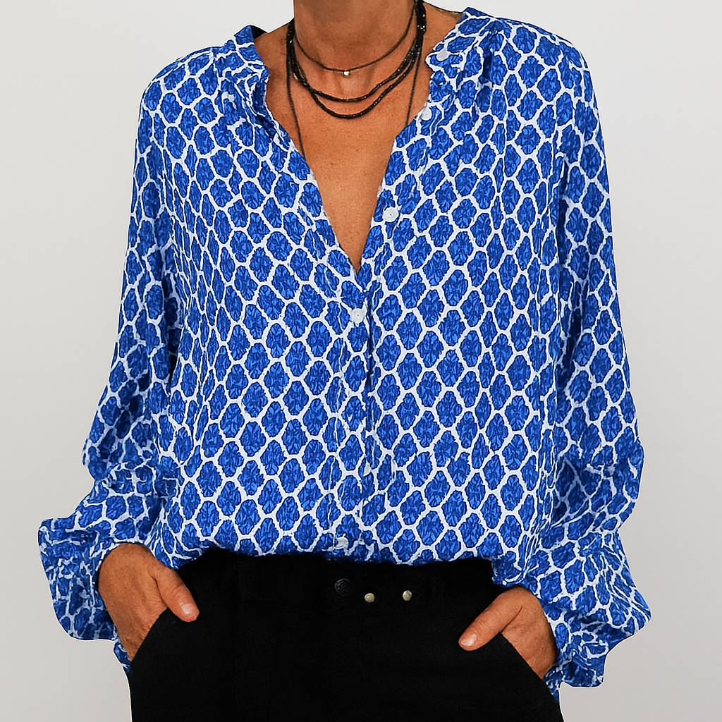 Elegant bluse med V-hals og print